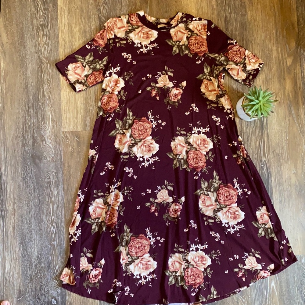 Purplish Floral Midi Swing Dress